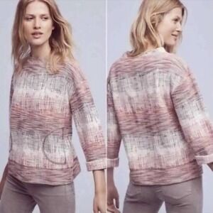 Postmark, Anthropologie Red White & Black Textured Soundwaves Sweater w/Pockets